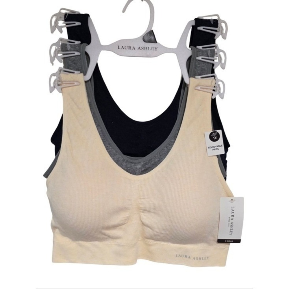 Laura Ashley Ribbed Active 3pk Comfy Lounge Sports Bras Bralettes Plus Size 1X